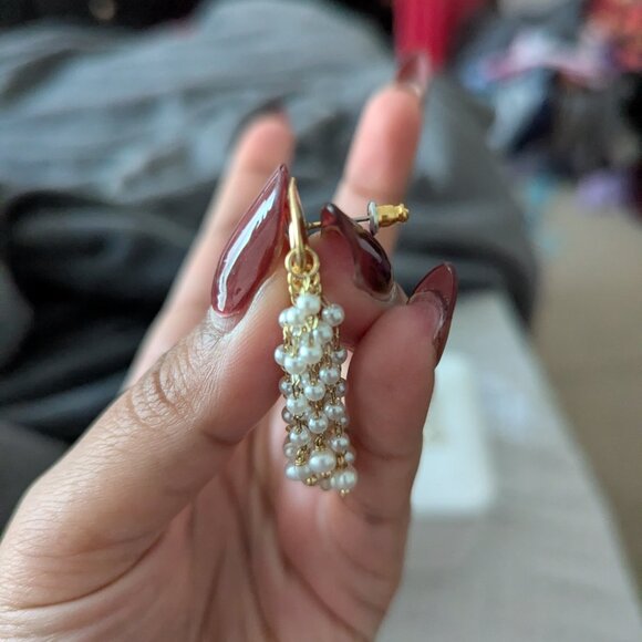 Anthropologie Molten Metal Pearl Fringe Drop Earrings - Picture 2 of 4